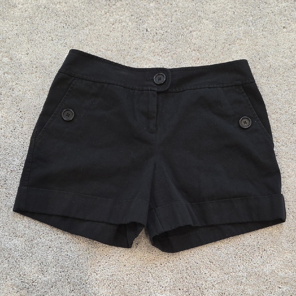 LOFT Black High-Waist Button-Trim Shorts